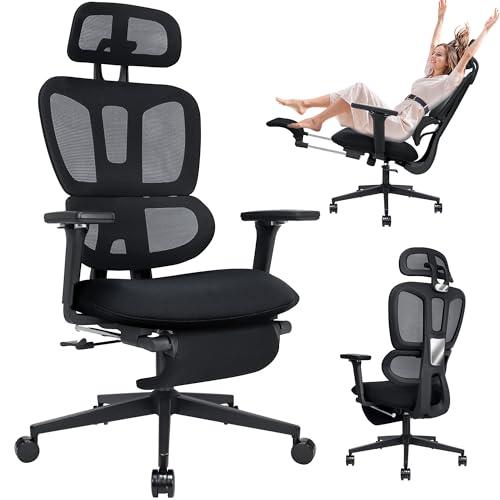 Bürostuhl Ergonomisch mit Fußstütze, Hochlehner Schreibtischstuhl mit Doppeltem Rücken, 2D-Kopflehne, Klappbare Armlehnen, Schwammsitz, Netzstuhl Chefsessel Computerstuhl für Erwachsene, Schwarz Bürostuhl Ergonomisch mit Fußstütze, Hochlehner Schreibtischstuhl mit Doppeltem Rücken, 2D-Kopflehne, Klappbare Armlehnen, Schwammsitz, Netzstuhl Chefsessel Computerstuhl für Erwachsene, Schwarz von Wofbing