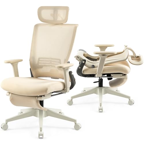 Klappbar Bürostuhl mit Fußstütze-Ergonomisch Schreibtischstuhl mit Lendenwirbelstütze, Kopfstütze, Home Office Chefsessel Mesh Stuhl 150 kg für platzsparendes von Wofbing