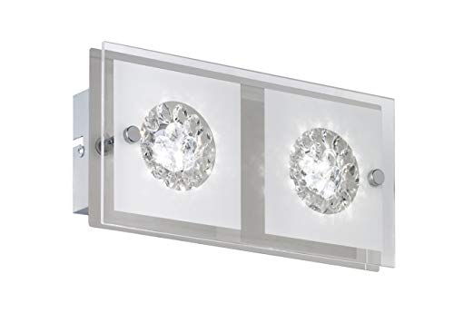 WOFI Wandleuchte, 2-flammig Reims 2 x LED / 4 W, 12 x 7 x 24 cm, 3000 k, 320 lm, Energieeffizenzklasse A+ Glas weiß mit Klarrand mit Glasapplikationen inklusive Schalter, chrom 4272.02.01.0000 von Wofi