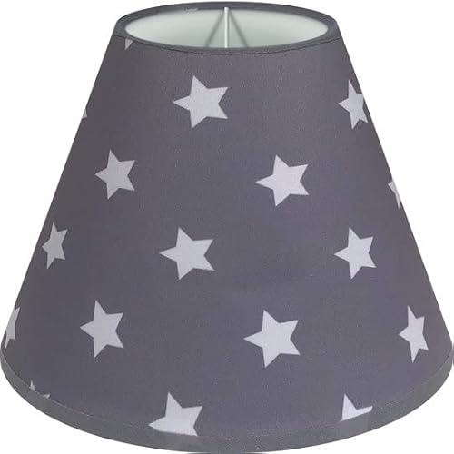 Wogati® Lampenschirm in Verschiedenen Größen & Farben | Grau Sterne/Größe: M | E27 | Baumwolle | Für Stehlampe, Hängelampe und Tischlampe von Wogati