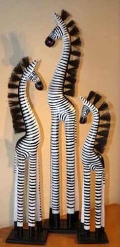 3 Zebras Statue 60-40 - 30 cm Tier Afrika Holz Deko Handarbeit Geschenk Giraffe Zebra weiß von Wogeka