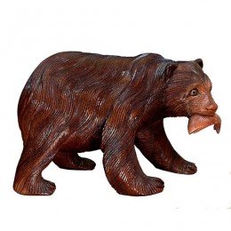 Wogeka BÄR mit Fisch Holz Tier Petz großer Grizzly Braunbär Figur Statue von Wogeka