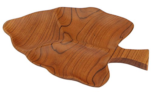 Exquisite Knabberei Holz Schale Teakholz Blatt Deko Handarbeit Bali Teak 02 von Wogeka