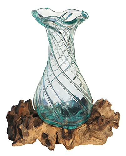 Wogeka - Glas Vase Venezia auf Wurzel-Holz - im modernen Style als Geschenk-Idee zu Weihnachten Geburtstag zur Dekoration (Standard) von Wogeka