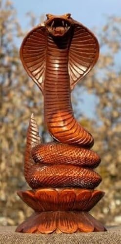 Wogeka stehende Kobra auf Lotos aus Holz Geschnitzte Handarbeit Schlange Snake Tier Cobra 07 von Wogeka
