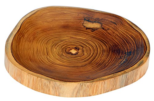 Rustikaler 23 cm Holz Brot Teller Schale Teakholz Deko Handarbeit Bali Teak 04 von Wogeka