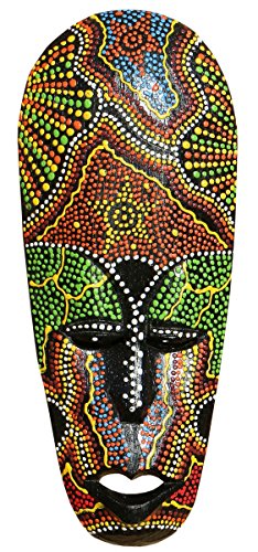 Schöne 25 cm Dot Paint Holz Maske Australien Wandmaske Handarbeit Bali Maske77 von Wogeka