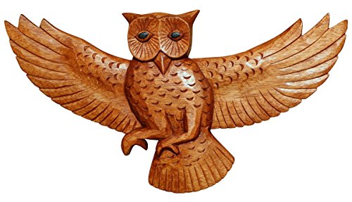Schönes Fliegende Eule Holz Relief Feng Shui Wand Deko Owl Handarbeit Bali Rel38 von Wogeka