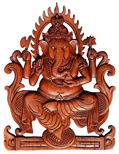 Schönes Ganesha Holz Relief Feng Shui Elefant Wand Deko Handarbeit Bali Rel37 von Wogeka