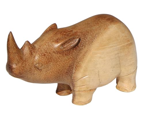 Wogeka - 14 cm Nashorn aus Holz geschnitzt - Tier-Figur als Geschenk-Idee für Afrika-Fans zur Dekoration - Handarbeit Nashorn02 von Wogeka
