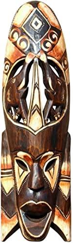 Wogeka - 50 cm Elefanten Wand-Maske - im Ethno Style Afrika aus Holz als Geschenk-Idee zu Weihnachten Geburtstag Dekoration - Handarbeit Schnitzerei von Bali Maske85 (Maske85) von Wogeka