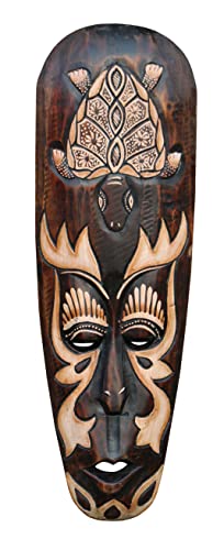 Wogeka - 50 cm Schildkröten Wand-Maske - im Ethno Style Afrika aus Holz als Geschenk-Idee zu Weihnachten Geburtstag Dekoration - Handarbeit Schnitzerei von Bali Maske59 (Maske59b) von Wogeka