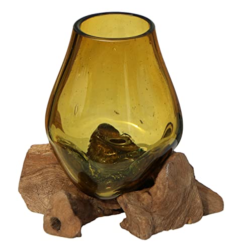 Wogeka - Braune Glas-Vase Ø 11 cm auf Wurzel-Holz - Handarbeit als Geschenk-Idee zu Weihnachten Geburtstag als Deko Glas XS.br Wogeka - Braune Glas-Vase Ø 11 cm auf Wurzel-Holz - Handarbeit als Geschenk-Idee zu Weihnachten Geburtstag als Deko Glas XS.br von Wogeka