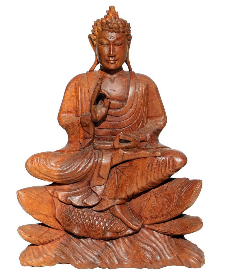 Wogeka Buddhafigur Meditation Buddha Lotus Mönch Holz-Figur Feng Shui von Wogeka