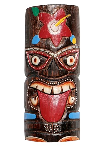 Wogeka - Bunte 30 cm TIKI Maori Wand-Maske - im Neuseeland Style aus Holz als Geschenk-Idee zu Weihnachten Geburtstag Dekoration - Handarbeit Schnitzerei von Bali (TIKIB09) von Wogeka