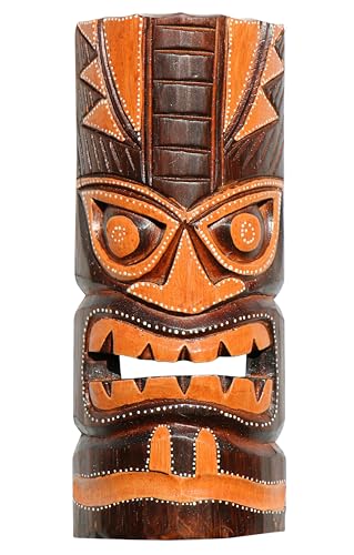 Wogeka - Bunte 30 cm TIKI Maori Wand-Maske - im Neuseeland Style aus Holz als Geschenk-Idee zu Weihnachten Geburtstag Dekoration - Handarbeit Schnitzerei von Bali (TIKIB10) von Wogeka