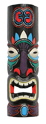 Wogeka - Bunte 50 cm TIKI Maori Wand-Maske - im Neuseeland Style aus Holz als Geschenk-Idee zu Weihnachten Geburtstag Dekoration - Handarbeit Schnitzerei von Bali (TIKIB01) von Wogeka