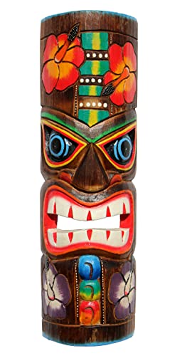 Wogeka - Bunte 50 cm TIKI Maori Wand-Maske - im Neuseeland Style aus Holz als Geschenk-Idee zu Weihnachten Geburtstag Dekoration - Handarbeit Schnitzerei von Bali (TIKIB04) von Wogeka