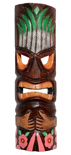 Wogeka - Bunte 50 cm TIKI Maori Wand-Maske - im Neuseeland Style aus Holz als Geschenk-Idee zu Weihnachten Geburtstag Dekoration - Handarbeit Schnitzerei von Bali (TIKIB06) von Wogeka