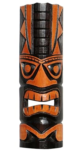 Wogeka - Bunte 50 cm TIKI Maori Wand-Maske - im Neuseeland Style aus Holz als Geschenk-Idee zu Weihnachten Geburtstag Dekoration - Handarbeit Schnitzerei von Bali (TIKIB11) von Wogeka