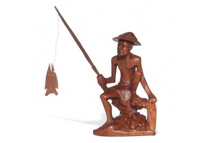 Wogeka Dekofigur Angler Figur aus Holz Statue Handarbeit aus Bali von Wogeka