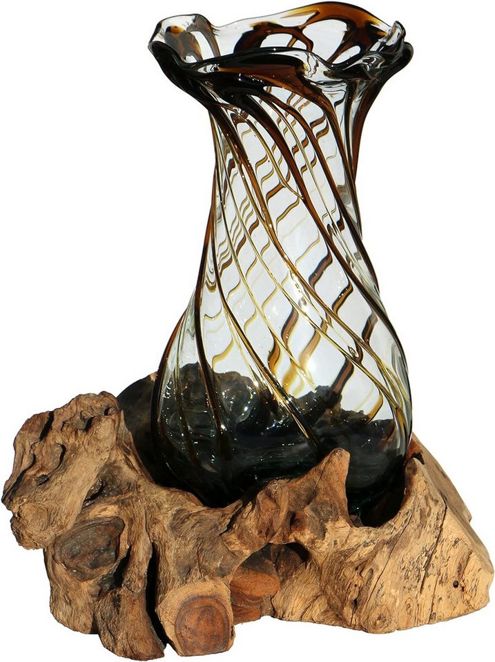 Wogeka Dekovase Dekovase Glas-Vase Venezia" auf Wurzel-Holz Teakholz Gamal" von Wogeka