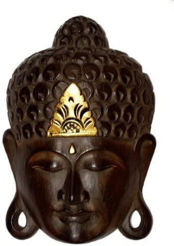 Wogeka - Edle 30 cm Buddha Holz Wand-Maske Feng Shui Afrika Deko Handarbeit Schnitzerei Gold Budda Maske13 von Wogeka