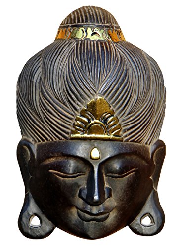 Wogeka - Edle 30 cm Buddha Holz Wand-Maske Feng Shui Afrika Deko Handarbeit Schnitzerei Gold Budda Maske14 von Wogeka