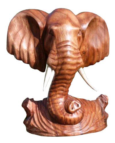 Wogeka Elefant 30 cm Kopf Statue Holz Figur Büste Afrika Elefant04 von Wogeka