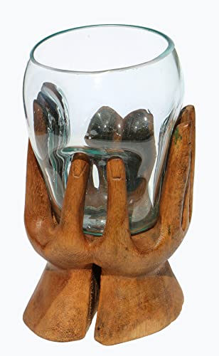 Wogeka - Glas Vase in Hand Gamal Wurzel-Holz - im modernen Style aus Holz als Geschenk-Idee zu Weihnachten Geburtstag Dekoration (Hand04 Ø Glas 15 cm) von Wogeka