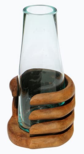 Wogeka - Glas Vase in Hand Gamal Wurzel-Holz - im modernen Style aus Holz als Geschenk-Idee zu Weihnachten Geburtstag Dekoration (Hand05 Ø Glas 11 cm) von Wogeka