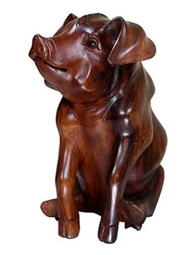 Wogeka - Glücksschwein Figur aus Holz geschnitzt - Handarbeit als Geschenk-Idee zur Dekoration Schwein 02 von Wogeka