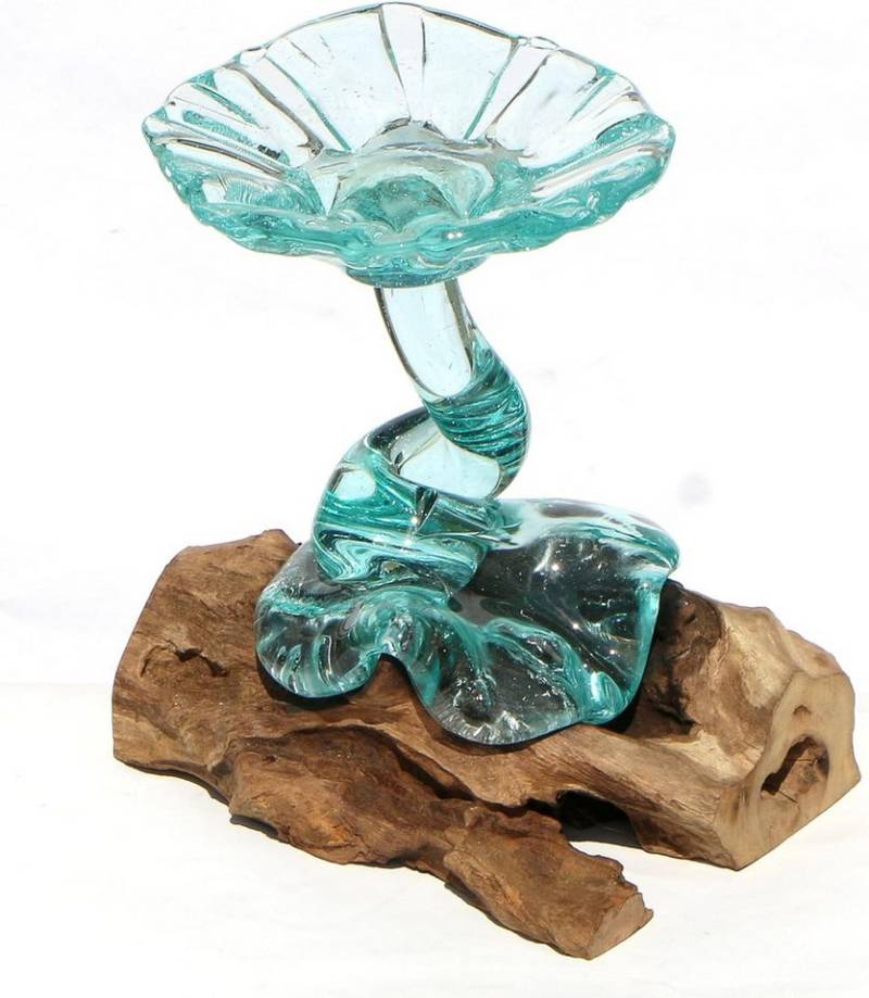 Wogeka Snackschale Glas Snackschale auf Wurzelholz Teakholz Gamal Bali von Wogeka