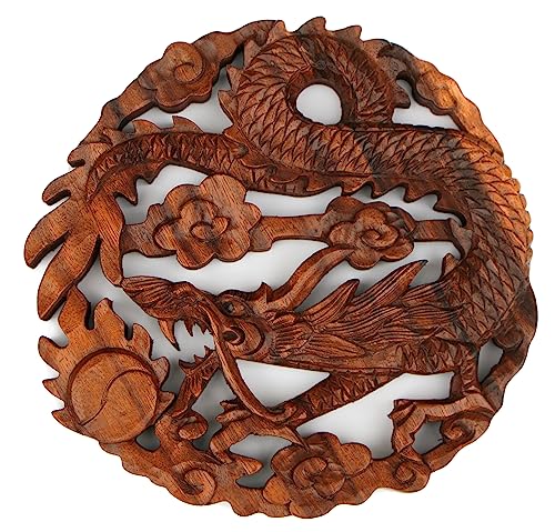 Wogeka - Super schönes 20 cm Drache-Wolken-Relief - Handarbeit aus Holz geschnitzt als besondere Geschenk-Idee für Asia Fans zu Geburtstag, Weihnachten zur Wand-Deko Dragon Feng Shui Rel43 von Wogeka