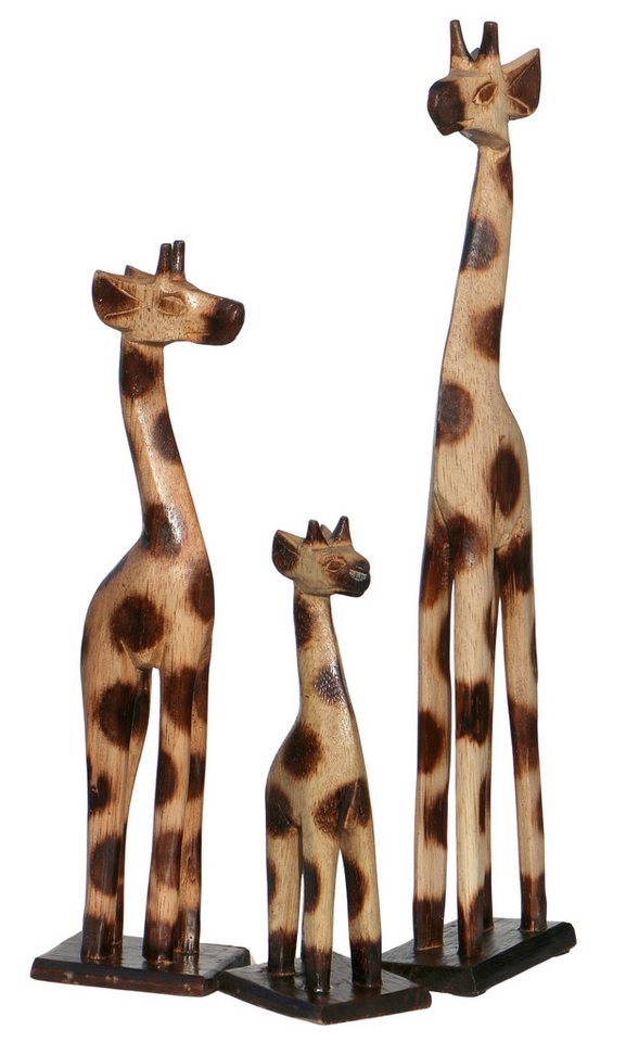 Wogeka Tierfigur 3er Set Giraffen Holz Figur Dekoration Afrika Statue von Wogeka