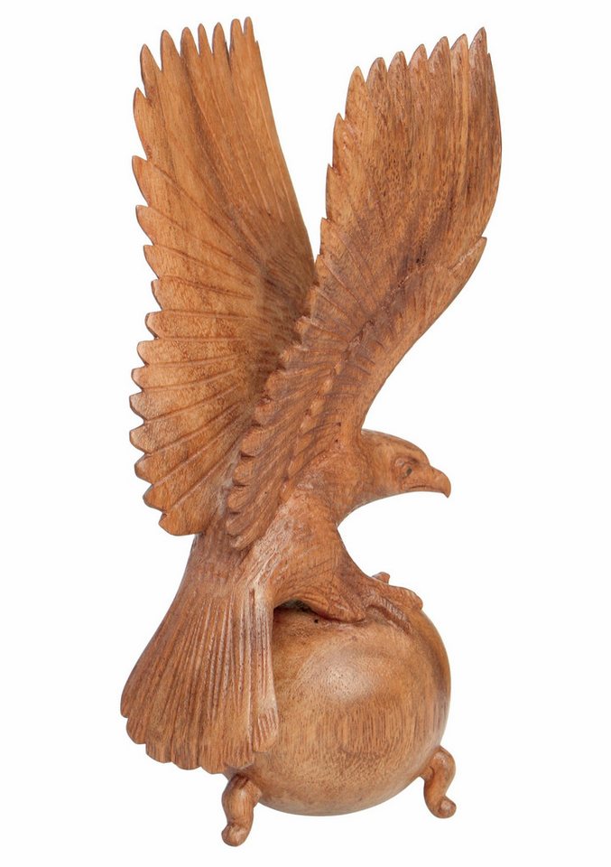 Wogeka Tierfigur Adler auf Kugel Holz-Figur Tier Vogel Greifvogel Dekoration von Wogeka