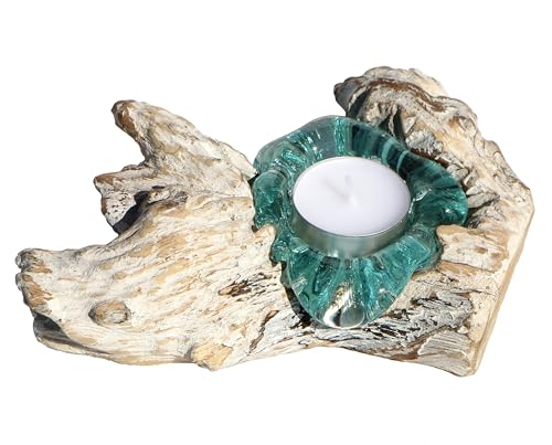 Wogeka - Weißer Glas Teelichthalter auf Wurzel-Holz - White Line Collection - Maritime Mediterrane Deko als Geschenk zu Weihnachten Geburtstag Teelicht 1w Wogeka - Weißer Glas Teelichthalter auf Wurzel-Holz - White Line Collection - Maritime Mediterrane Deko als Geschenk zu Weihnachten Geburtstag Teelicht 1w von Wogeka