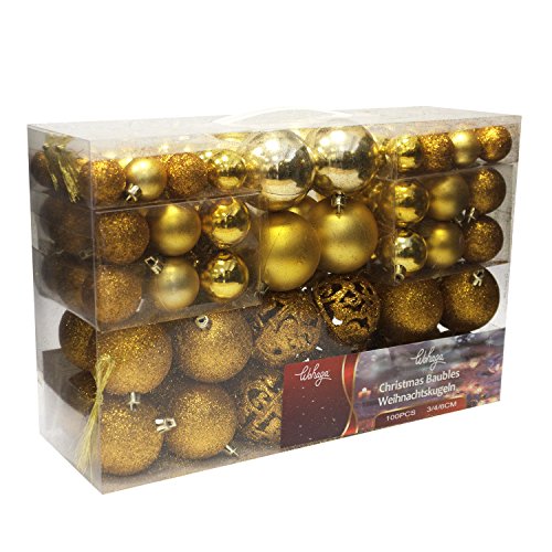 Wohaga Weihnachtskugel-Set 50 / 100er Christbaumkugeln Baumschmuck Weihnachtsbaumschmuck Baumkugeln, Farbe:Gold, Größe:100 von Wohaga