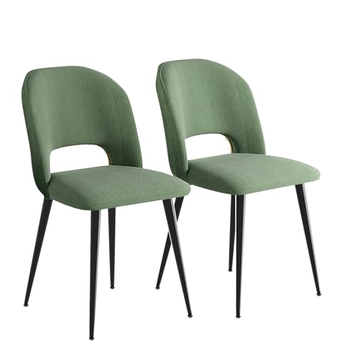Wohenster 2er Set Esszimmerstühle Küchenstuhl Polsterstuhl Wohnzimmerstuhl Modern Küchenstühle mit Durchbrochener Rückenlehne Sitzfläche aus Gestreifter Stoff mit Metallbeine 48x45x85cm Grüner Stuhl von Wohenster