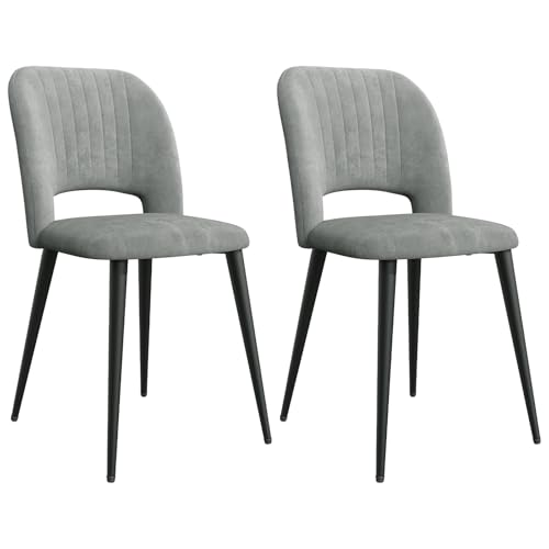Wohenster 2er Set Esszimmerstühle mit Durchbrochener Rückenlehne, Grau Küchenstuhl Essstühle Samtbezug Polsterstuhl aus Metall, 45x48x85cm Ergonomischer Stuhl für Esszimmer Arbeitszimmer Wohnzimmer von Wohenster