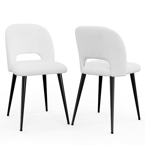 Wohenster 2er Set Esszimmerstühle mit Durchbrochener Rückenlehne, Polsterstuhl Küchenstuhl aus Metall Samtstoff, Weiß Stuhl 48x45x85cm Stühle Esszimmer Wohnzimmerstuhl für Esszimmer Büro Arbeitszimmer von Wohenster
