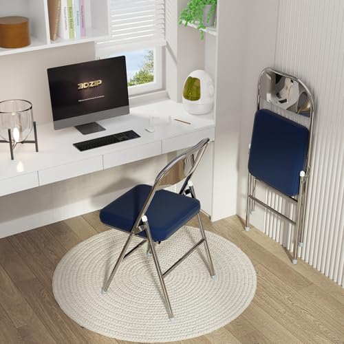 Wohenster 2er Set Metall Klappstuhl Gepolstert Klappstühle aus Leder, Campingstuhl Faltbarer Stuhl Klappstuhl Garten Platzsparender Klappbarer Blauer Folding Chair für Partys Picknicks von Wohenster