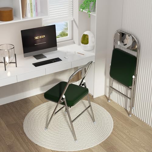 Wohenster 2er Set Metall Klappstuhl Gepolstert Klappstühle aus Leder, Campingstuhl Faltbarer Stuhl Klappstuhl Garten Platzsparender Klappbarer Grüner Folding Chair für Partys Picknicks von Wohenster