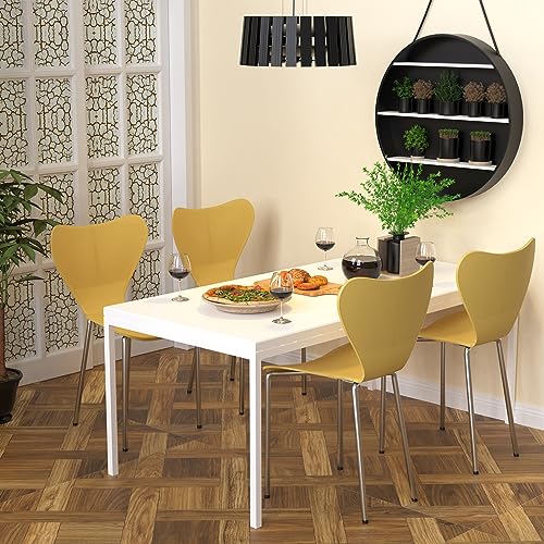 Wohenster 4er Set Esszimmerstühle Stuhl Gelber Skandinavischer Stühle Esszimmer mit Rückenlehne Stuhl mit Beinen aus Metallbeine, für Esszimmer, Wohnzimmer, Schlafzimmer, Küche, Partys von Wohenster