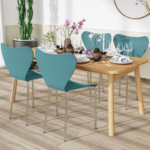 Wohenster 4er Set Esszimmerstühle Stuhl Pfauenblauer Skandinavischer Stühle Esszimmer mit Rückenlehne Stuhl mit Beinen aus Metallbeine, Stapelbar, für Esszimmer, Wohnzimmer, Schlafzimmer, Küche von Wohenster
