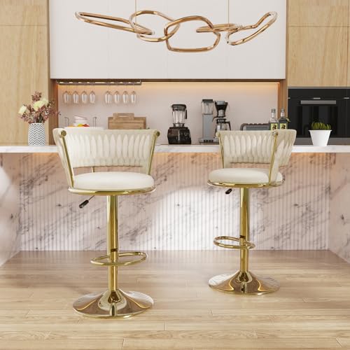 Wohenster Barhocker 2er Set, Barstühle höhenverstellbar mit Gute Gepolstert Samt, drehbare Küchenhocker mit Rückenlehne und Fußstütze, Esszimmer, Theke, Goldener Drehstuhl Wohenster Barhocker 2er Set, Barstühle höhenverstellbar mit Gute Gepolstert Samt, drehbare Küchenhocker mit Rückenlehne und Fußstütze, Esszimmer, Theke, Goldener Drehstuhl von Wohenster