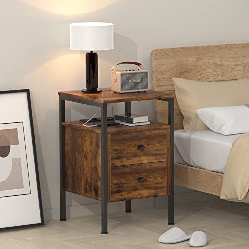 Wohenster Beistelltisch Holz mit Ladestation, Nachttisch Schmal mit 2 Schubladen USB-Anschluss Steckdose, 40x40x61cm Nachtkästchen für Kleine Räume Schlafzimmer Wohnzimmer, Vintage Braun Wohenster Beistelltisch Holz mit Ladestation, Nachttisch Schmal mit 2 Schubladen USB-Anschluss Steckdose, 40x40x61cm Nachtkästchen für Kleine Räume Schlafzimmer Wohnzimmer, Vintage Braun von Wohenster