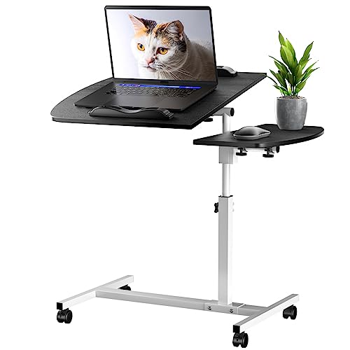 Wohenster Laptoptisch Höhenverstellbar Schreibtisch Schwarz Beistelltisch Holz mit Rollen, 360°Drehbar Heben Laptop Ständer Tisch, Anti-Rutsch-Stopper, 60x40cm Computertisch für Sofa Bett, Couch, Büro von Wohenster