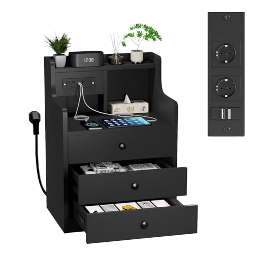 Wohenster Nachttisch Schwarz mit Steckdose Beistelltisch Holz Nachttische mit 3 Schubladen zur Aufbewahrung Nachtschrank Nachtkästchen Sofatisch für Wohnzimmer Schlafzimmer Möbel 45x35x68cm Wohenster Nachttisch Schwarz mit Steckdose Beistelltisch Holz Nachttische mit 3 Schubladen zur Aufbewahrung Nachtschrank Nachtkästchen Sofatisch für Wohnzimmer Schlafzimmer Möbel 45x35x68cm von Wohenster