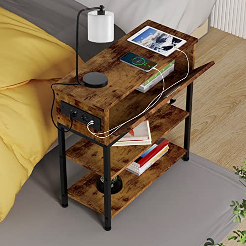 Wohenster Nachttisch mit Ladestation, Moderner Beistelltisch Schmal mit Steckdose und USB-Anschlüsse, Minimalistisch Holz Nachttisch mit Ladefunktion für Schlafzimmer Wohnzimmer, 55x26x63cm Brauner Wohenster Nachttisch mit Ladestation, Moderner Beistelltisch Schmal mit Steckdose und USB-Anschlüsse, Minimalistisch Holz Nachttisch mit Ladefunktion für Schlafzimmer Wohnzimmer, 55x26x63cm Brauner von Wohenster